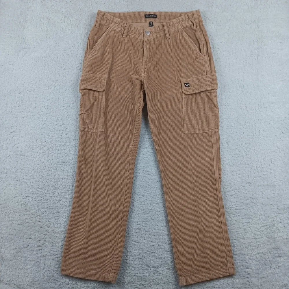 True Religion Cargo Pant Vintage Corduroy Mens 30 Tan Straight‎ Leg Horseshoe